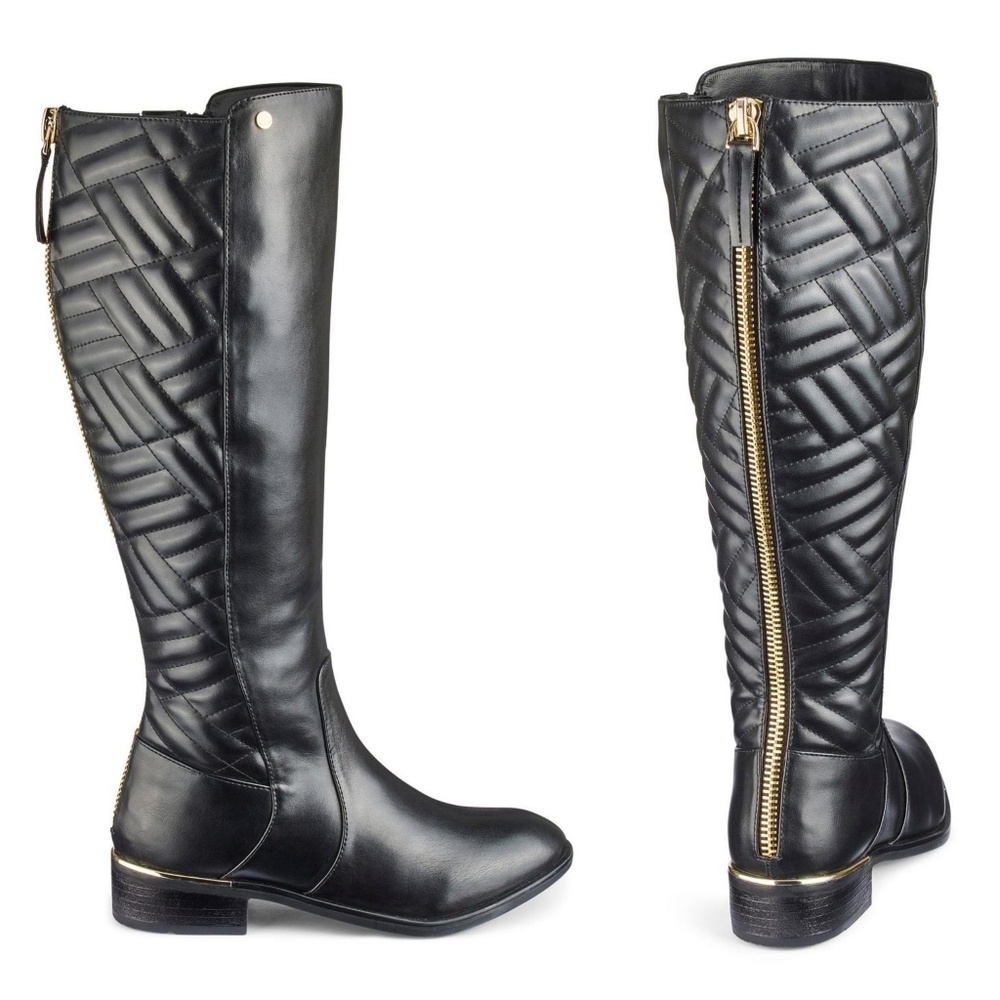 Tall Riding style boots quilted Black Size 8 wide